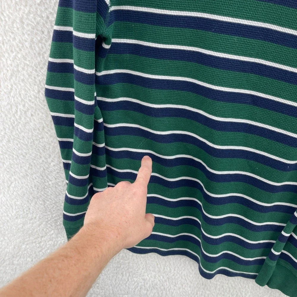 Polo Ralph Lauren Shirt Mens M* Green Blue Thermal Waffle Knit Striped Y2K Surf